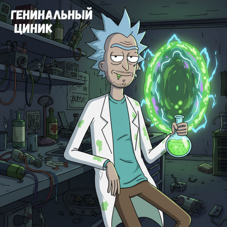 Сгенерировать фото или селфи в стиле персонажа "Рик и Морти"