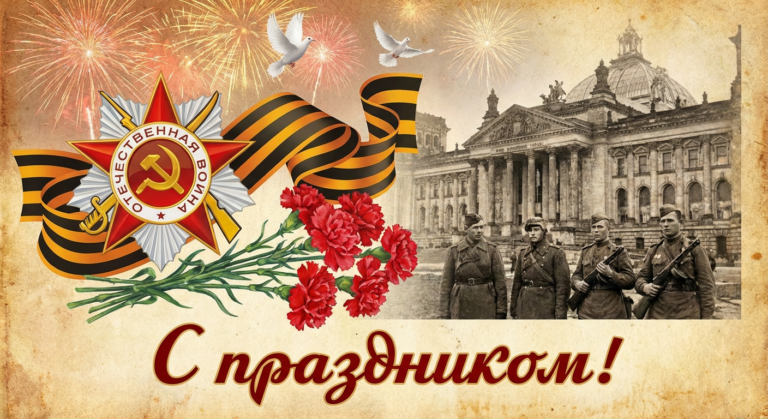 Создать открытку-картинку с поздравлением на День Победы с помощью нейросети