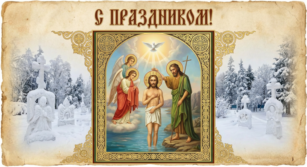 Создать открытку-картинку с поздравлением на Крещение Господне (Господне Богоявление) с помощью нейросети