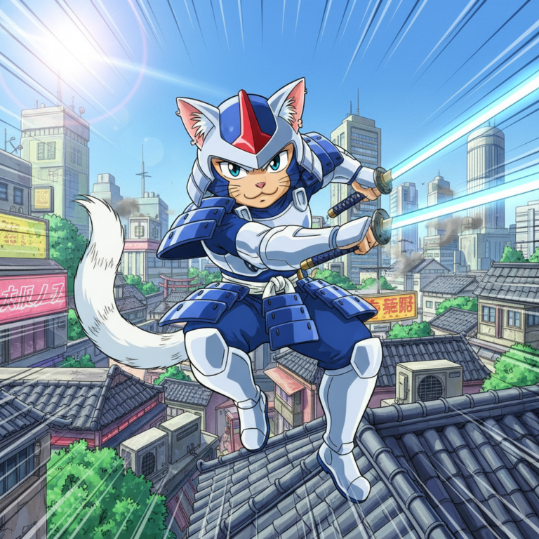 Сгенерировать фото или селфи в стиле персонажа "Самурай Пицца-Коты"