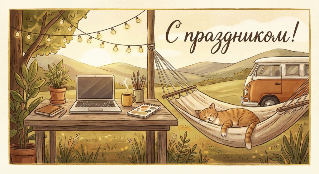 Создать открытку-картинку с поздравлением на День фрилансера с помощью нейросети