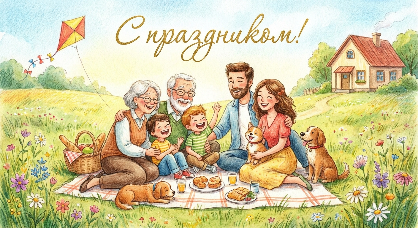 Создать открытку-картинку с поздравлением на Международный день семьи с помощью нейросети