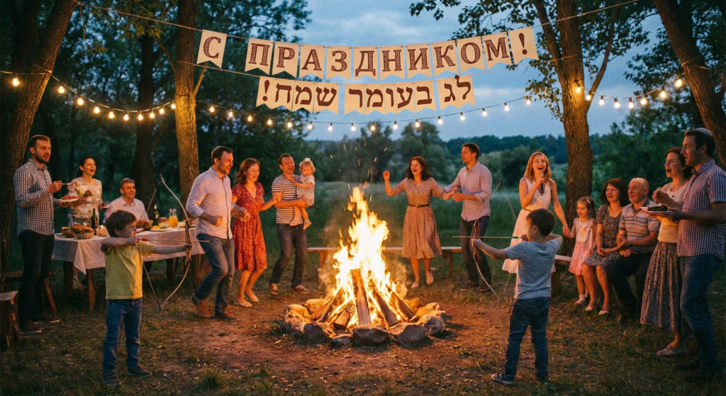 Создать открытку-картинку с поздравлением на Лаг ба-омер с помощью нейросети