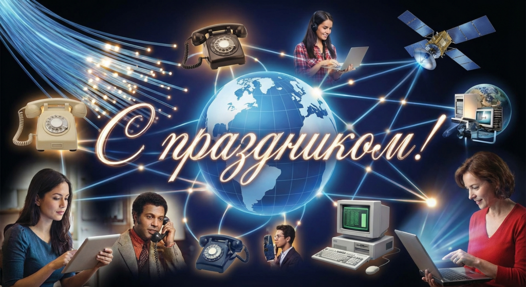Создать открытку-картинку с поздравлением на Всемирный день электросвязи и информационного общества с помощью нейросети