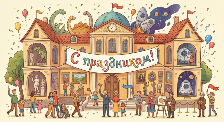 Создать открытку-картинку с поздравлением на Международный день музеев с помощью нейросети