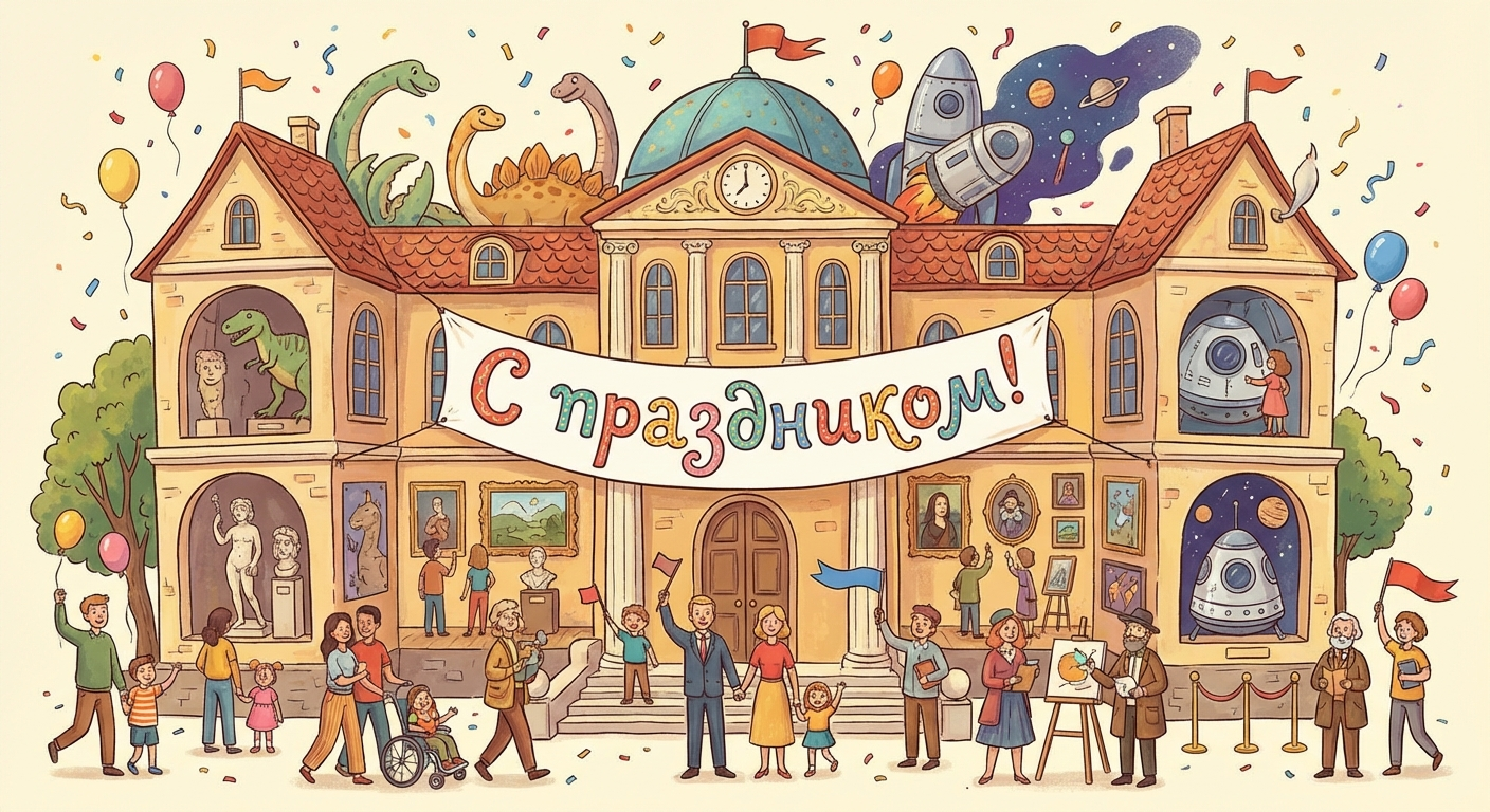 Создать открытку-картинку с поздравлением на Международный день музеев с помощью нейросети