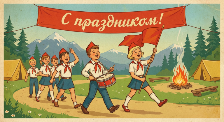 Создать открытку-картинку с поздравлением на День пионерии с помощью нейросети