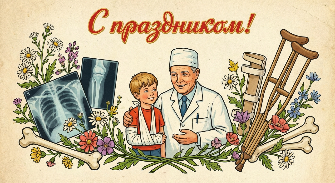 Создать открытку-картинку с поздравлением на День травматолога с помощью нейросети