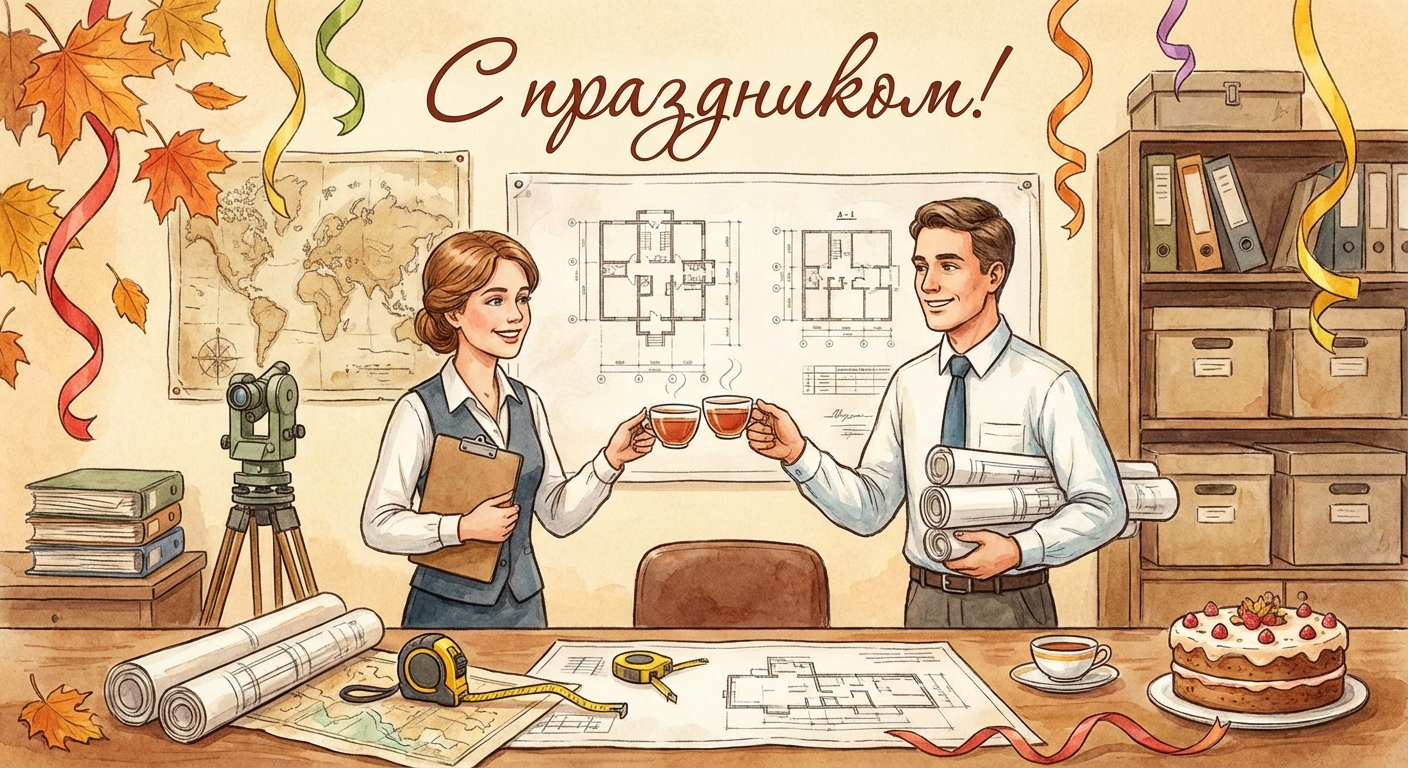 Создать открытку-картинку с поздравлением на День инвентаризатора (работника БТИ) с помощью нейросети