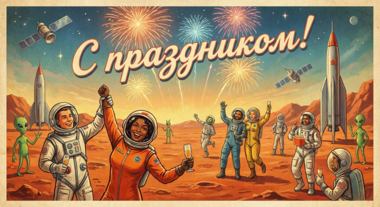 Создать открытку-картинку с поздравлением на Международный день Космоса с помощью нейросети