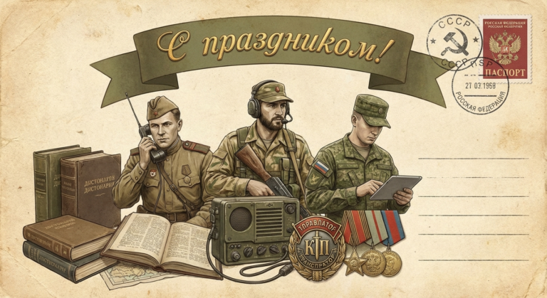 Создать открытку-картинку с поздравлением на День военного переводчика с помощью нейросети