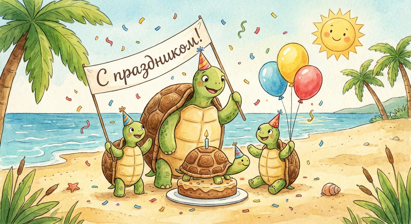 Создать открытку-картинку с поздравлением на Всемирный день черепахи с помощью нейросети