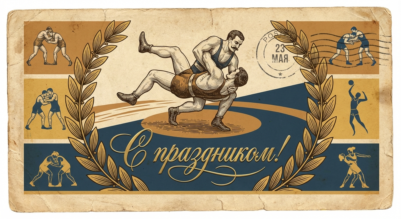 Создать открытку-картинку с поздравлением на Международный день спортивной борьбы с помощью нейросети