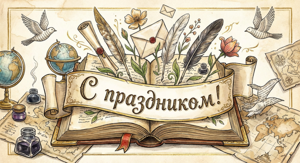 Создать открытку-картинку с поздравлением на День филолога с помощью нейросети