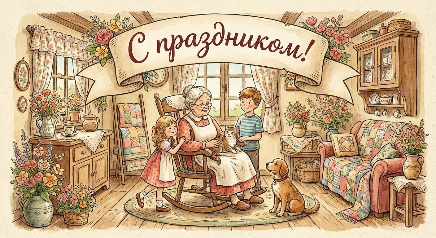 Создать открытку-картинку с поздравлением на День бабушек с помощью нейросети