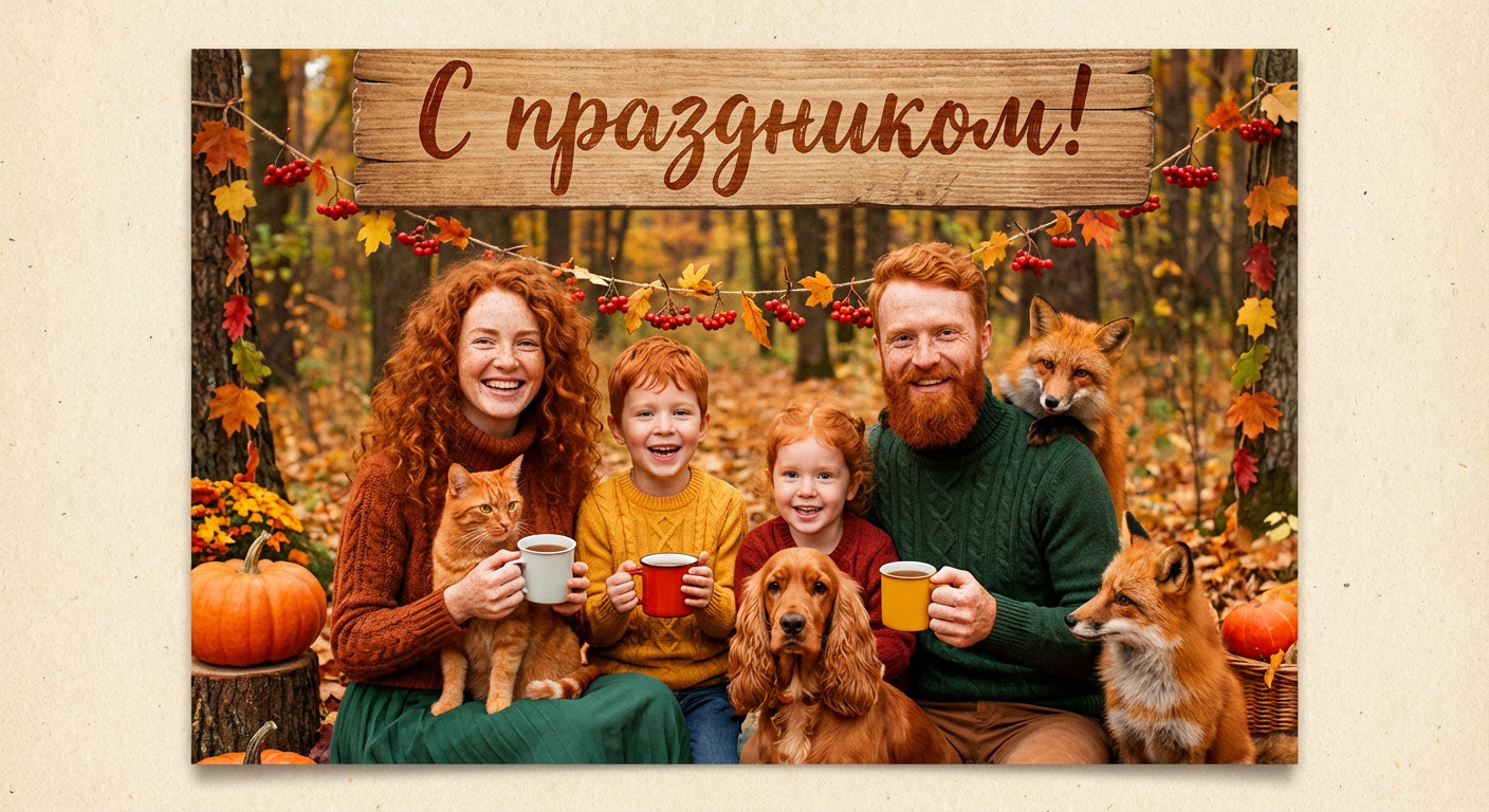 Создать открытку-картинку с поздравлением на День рыжих с помощью нейросети