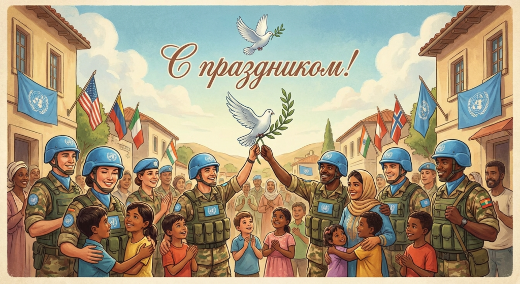 Создать открытку-картинку с поздравлением на Международный день миротворцев ООН с помощью нейросети