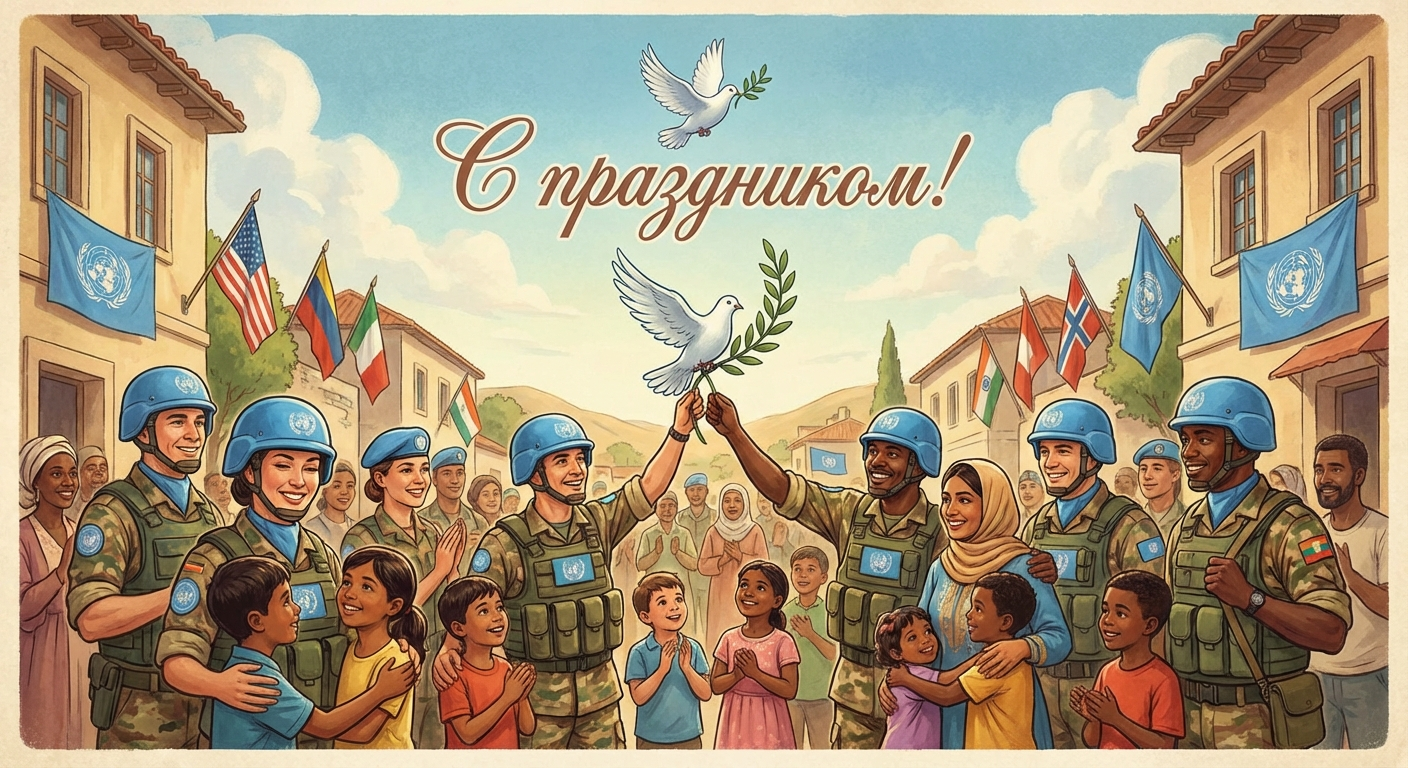Создать открытку-картинку с поздравлением на Международный день миротворцев ООН с помощью нейросети