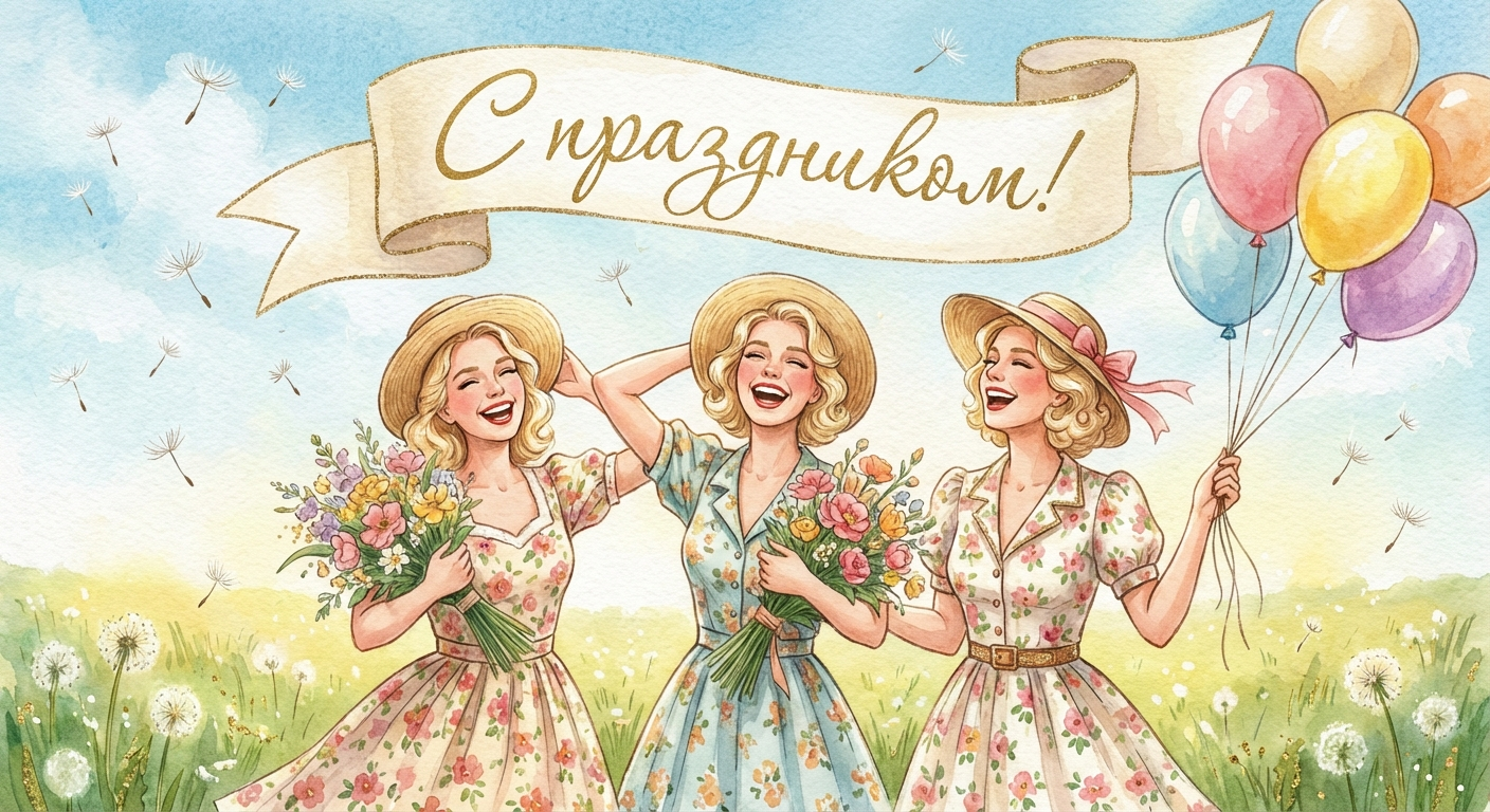 Создать открытку-картинку с поздравлением на День блондинок с помощью нейросети