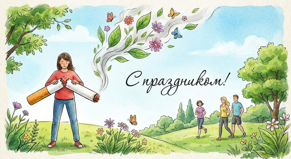 Создать открытку-картинку с поздравлением на Всемирный день без табака с помощью нейросети