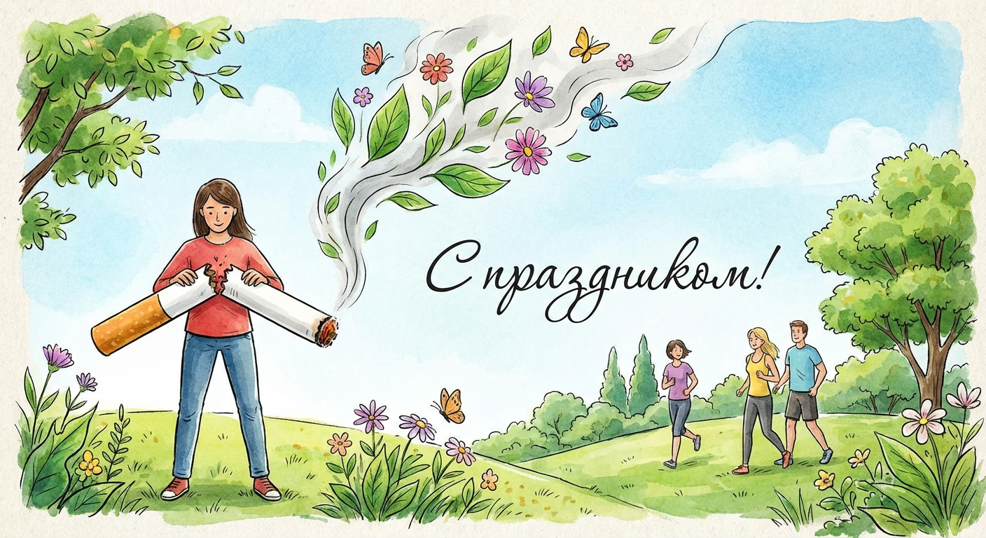 Создать открытку-картинку с поздравлением на Всемирный день без табака с помощью нейросети