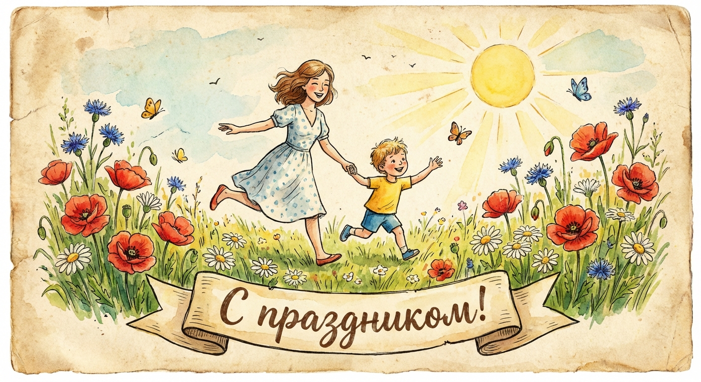 Создать открытку-картинку с поздравлением на Первый день лета с помощью нейросети