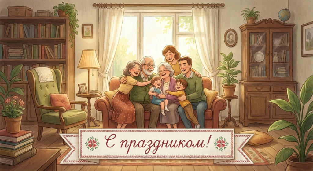 Создать открытку-картинку с поздравлением на Всемирный день родителей с помощью нейросети