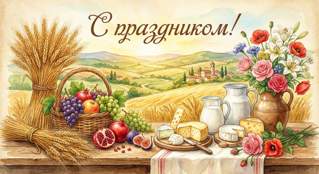 Создать открытку-картинку с поздравлением на Шавуот с помощью нейросети