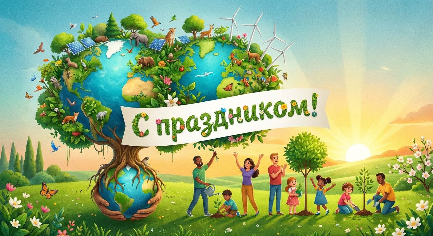 Создать открытку-картинку с поздравлением на День эколога (всемирный день охраны окружающей среды) с помощью нейросети