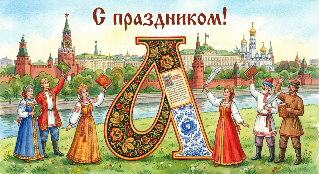 Создать открытку-картинку с поздравлением на День русского языка с помощью нейросети