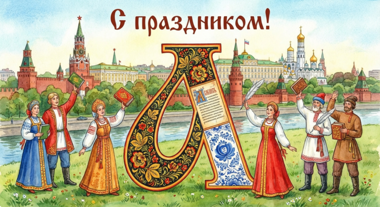 Создать открытку-картинку с поздравлением на День русского языка с помощью нейросети
