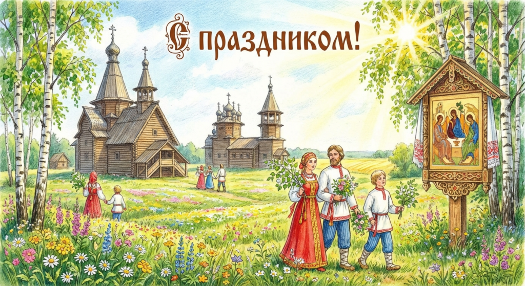 Создать открытку-картинку с поздравлением на Троица с помощью нейросети