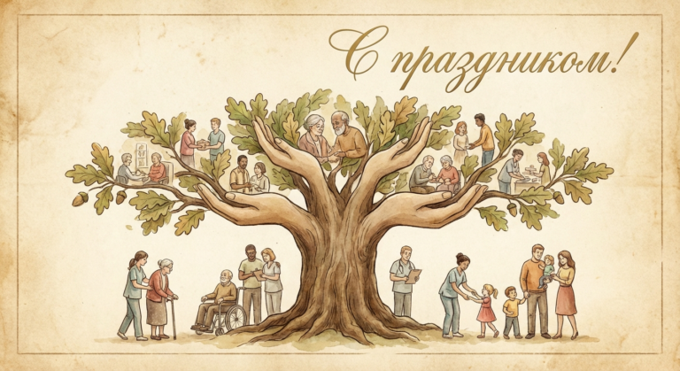 Создать открытку-картинку с поздравлением на День социального работника с помощью нейросети