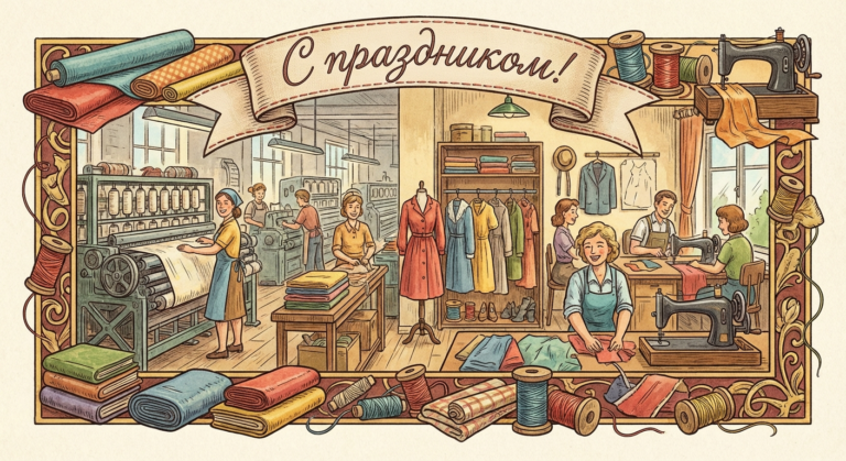 Создать открытку-картинку с поздравлением на День работников легкой промышленности с помощью нейросети