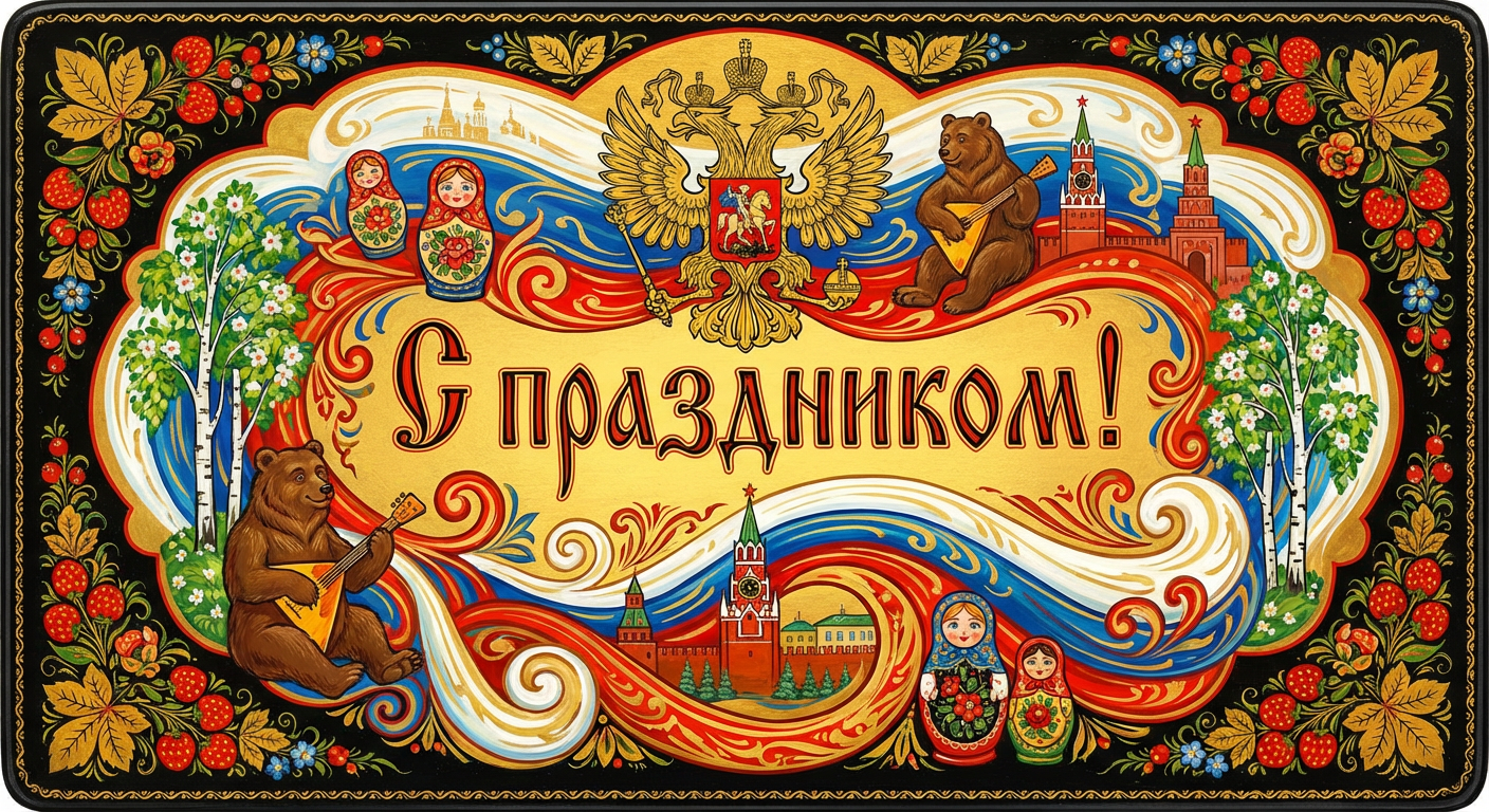 Создать открытку-картинку с поздравлением на День России с помощью нейросети