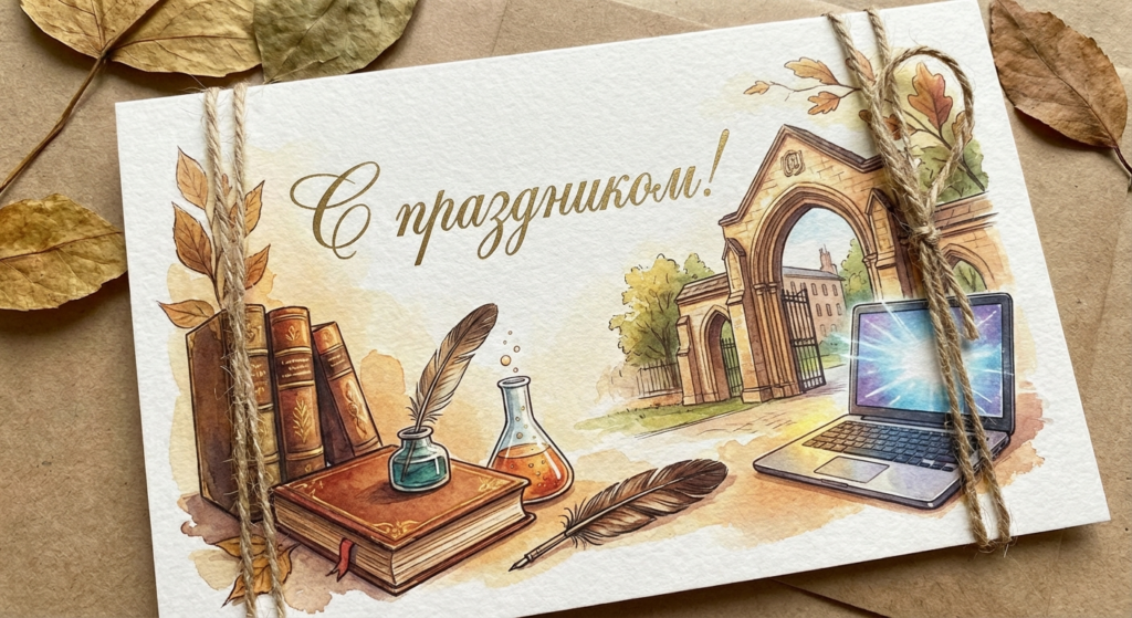 Создать открытку-картинку с поздравлением на День аспиранта с помощью нейросети
