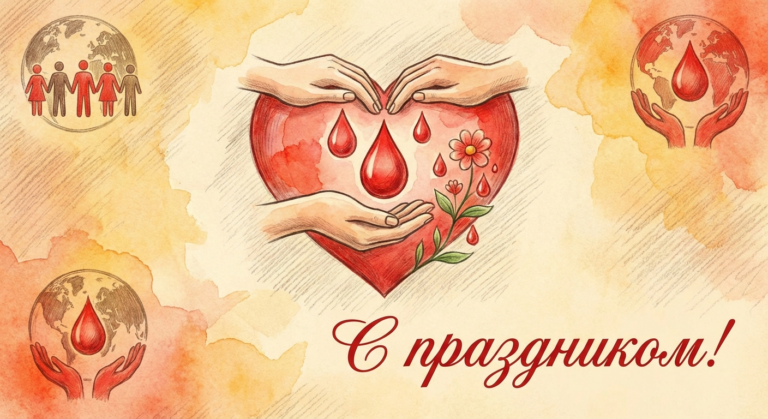 Создать открытку-картинку с поздравлением на Всемирный день донора крови с помощью нейросети