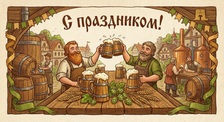 Создать открытку-картинку с поздравлением на День пивовара с помощью нейросети