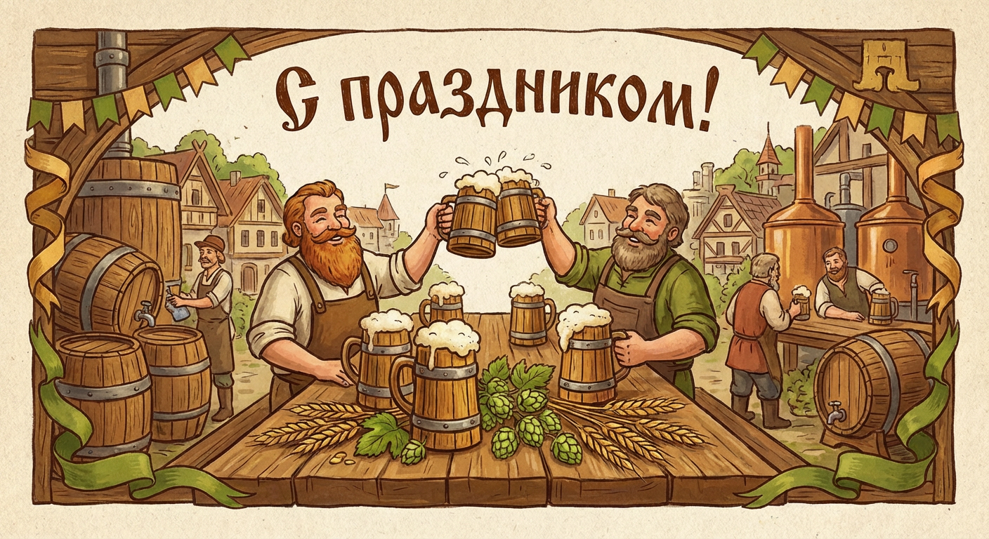 Создать открытку-картинку с поздравлением на День пивовара с помощью нейросети
