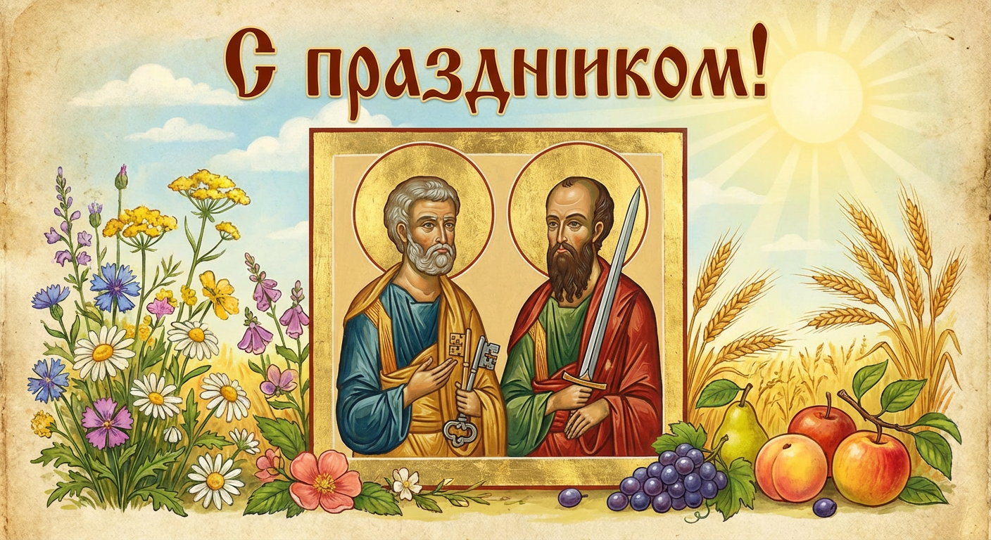 Создать открытку-картинку с поздравлением на Петров пост с помощью нейросети