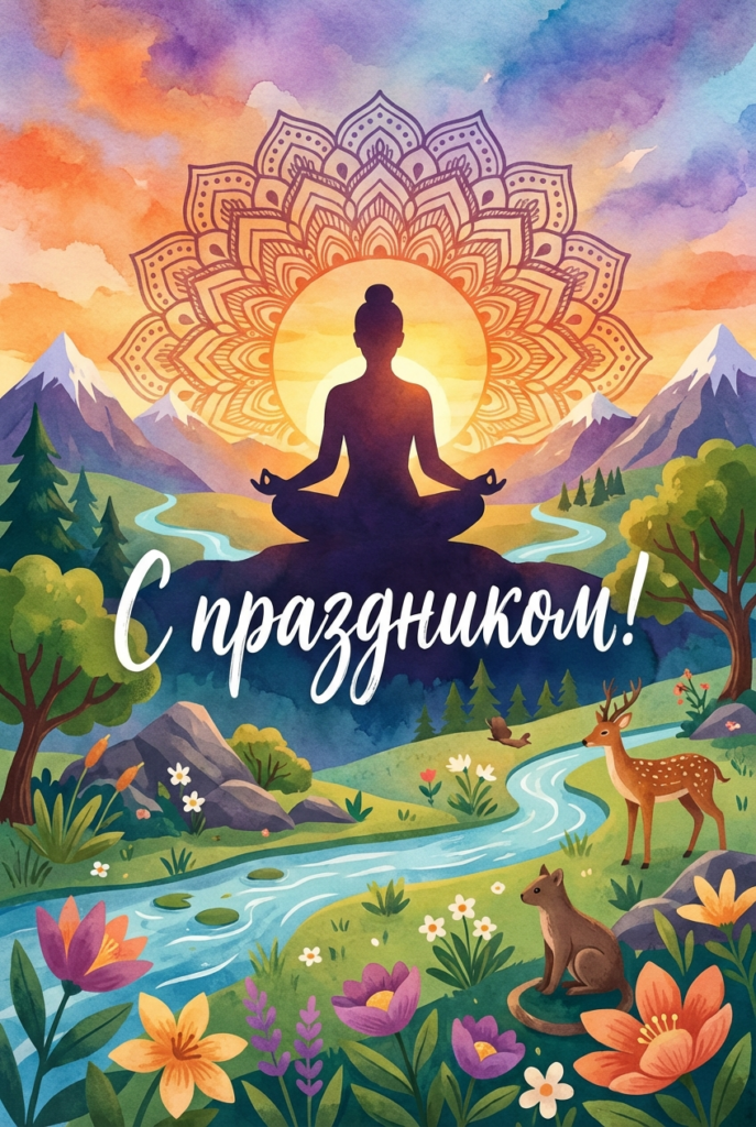 Создать открытку-картинку с поздравлением на День йоги с помощью нейросети