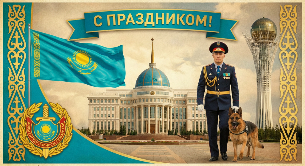 Создать открытку-картинку с поздравлением на День полиции в Казахстане с помощью нейросети