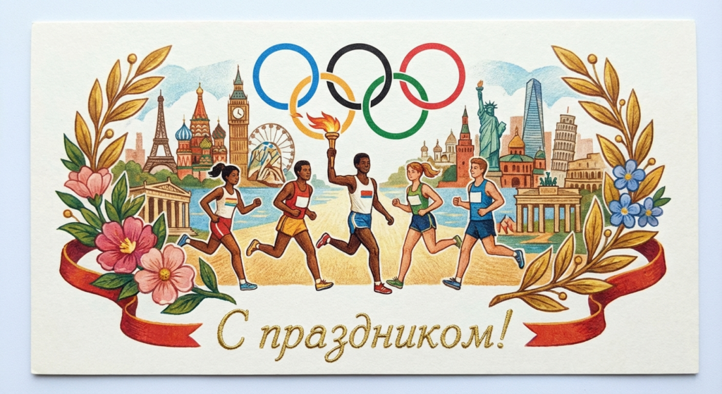 Создать открытку-картинку с поздравлением на Международный Олимпийский день с помощью нейросети