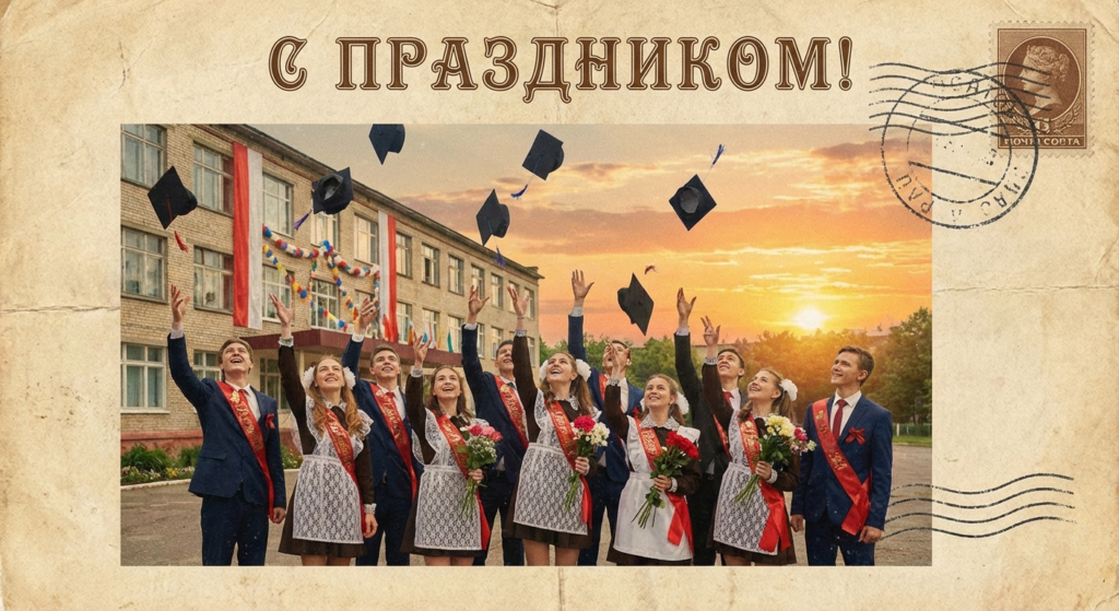 Создать открытку-картинку с поздравлением на Выпускной с помощью нейросети