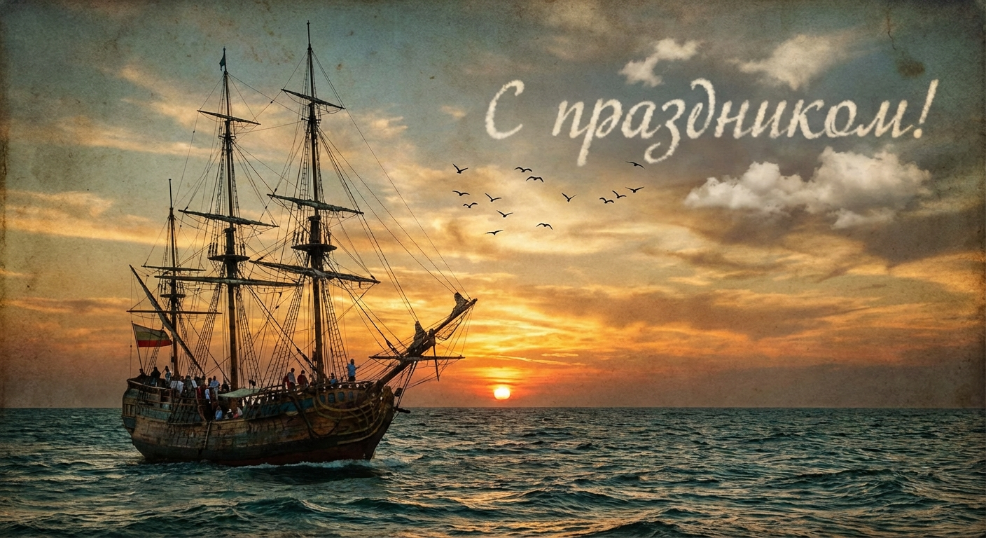 Создать открытку-картинку с поздравлением на Международный день моряка с помощью нейросети