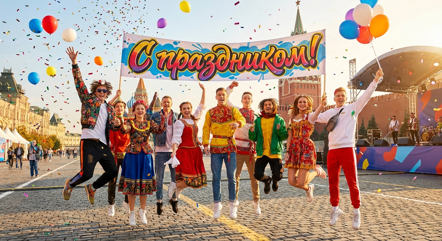 Создать открытку-картинку с поздравлением на День молодежи России с помощью нейросети