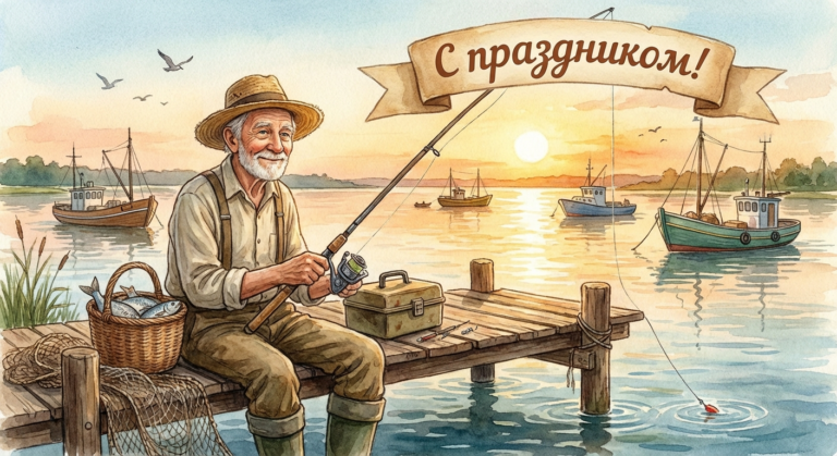 Создать открытку-картинку с поздравлением на Всемирный день рыболовства с помощью нейросети