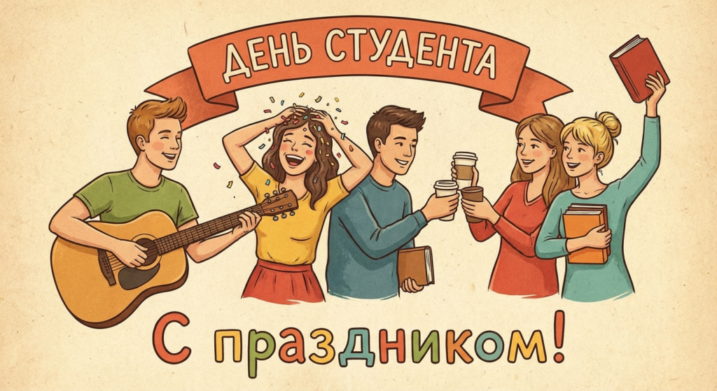 Создать открытку-картинку с поздравлением на День студента с помощью нейросети