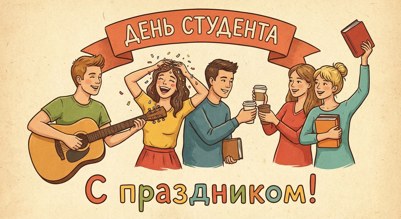 Создать открытку-картинку с поздравлением на День студента с помощью нейросети