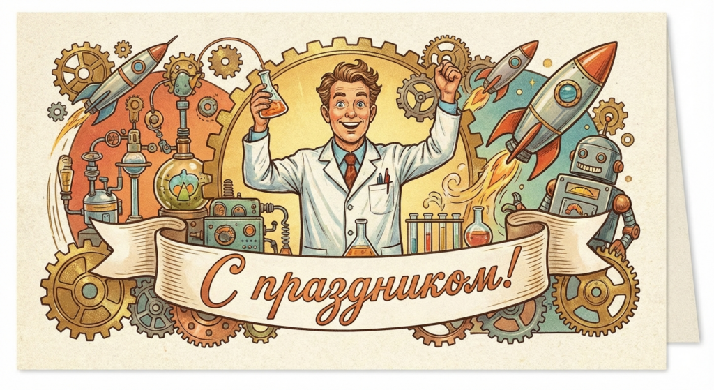 Создать открытку-картинку с поздравлением на День изобретателя и рационализатора с помощью нейросети